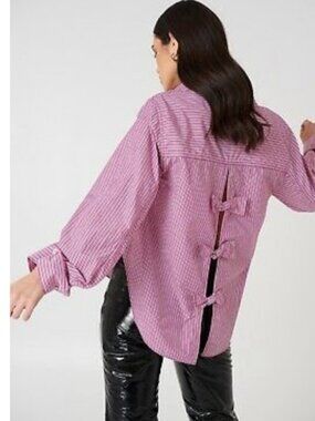 Free People Tie It In A Bow Oversized Striped Buttondown Size Small